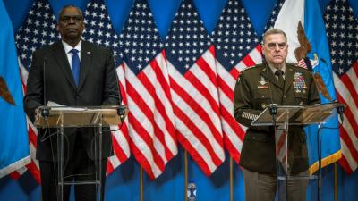 Голова Об`єднаного комітету начальників штабу США Марк Міллі і очільник Пентагону Ллойд Остін. Фото: Associated Press