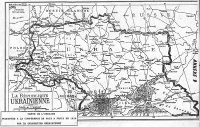 Карта УНР, представлена українською стороною на Паризькій мирній конференції 1919 року